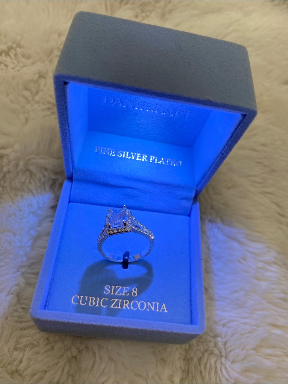 Fine Silver-Plated Emerald Cut Cubic Zirconia Ring New - Picture 10 of 15